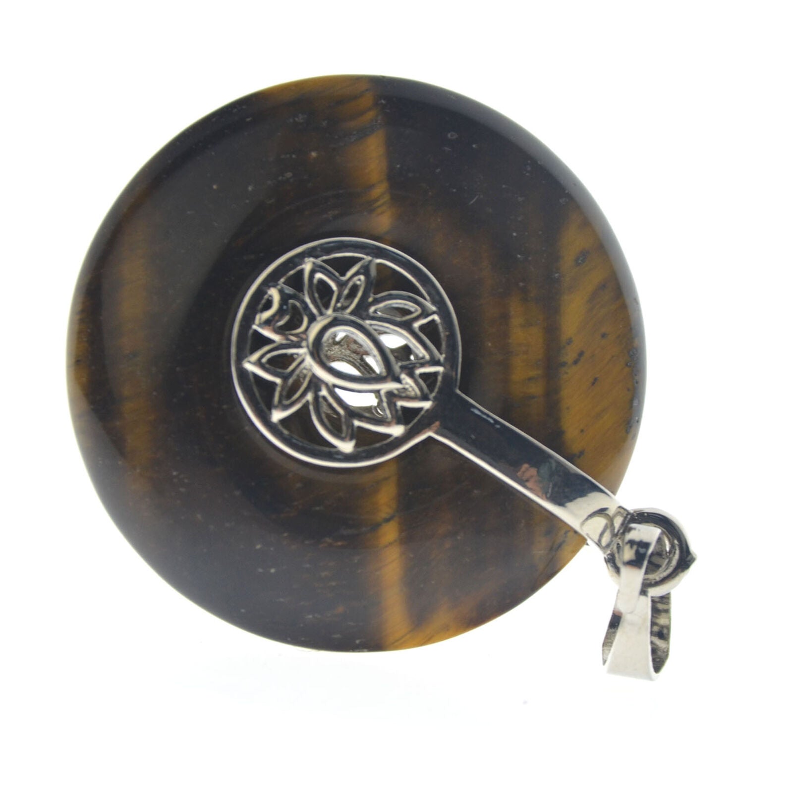 Tiger eye Stone Yoga Lotus Round Pendant Energy Reiki Healing Amulet