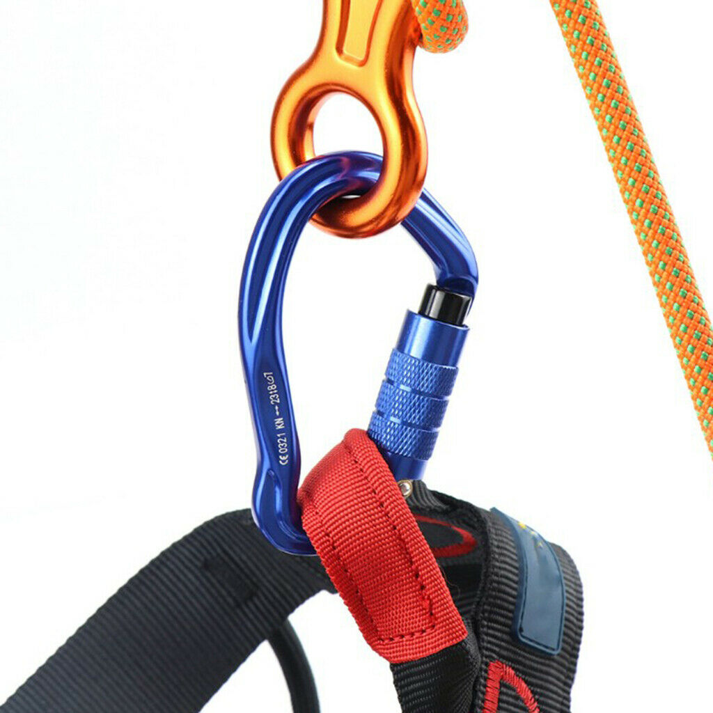 23kN Auto-Locking D Shaped Twist Lock Climbing 2 Pack Set Carabiner, Aluminum
