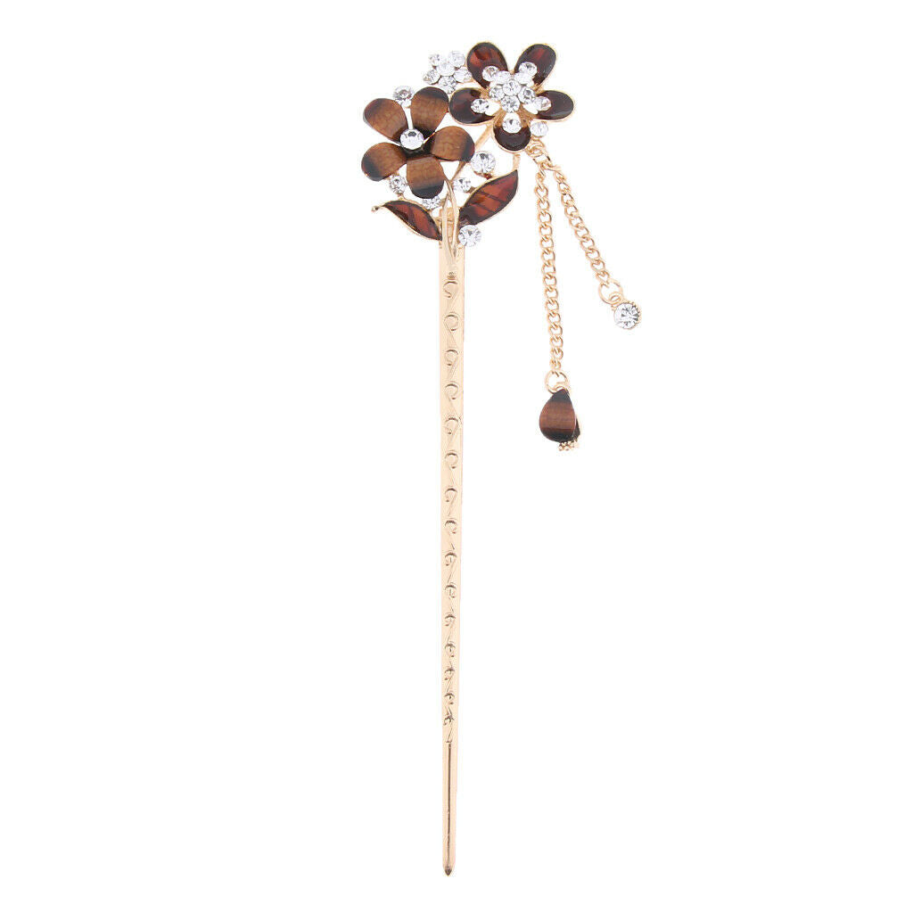 4x Chinese Style Hair Stick Women Wedding Flower Rhinestone Hairpin Party