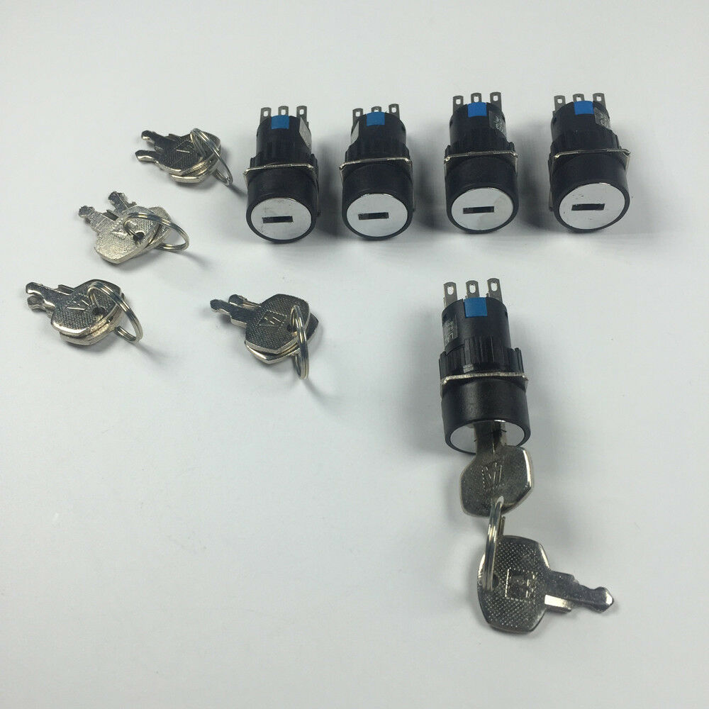 5pcs Round Type 6 Pins 3 Files Rotate Switch With Keys LA16-22Y/3