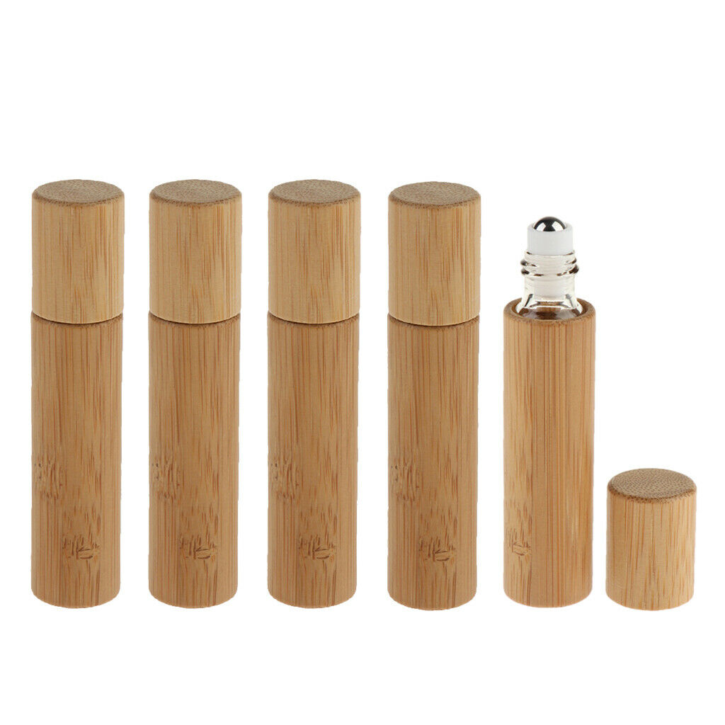 Pack of 5 10ml Handmade Natural Bamboo Empty Essential Oil Roller Bottles