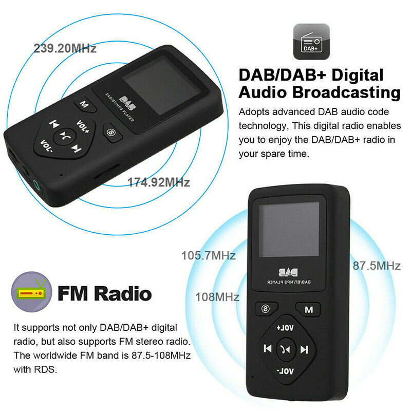 Portable Digital DAB/DAB+ FM Radio Receiver Music MP3 Player with USB Headphones