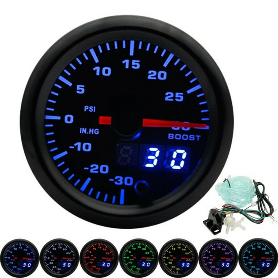 2" 52mm Car SUV Turbo Boost Gauge 7 Colors LED Analog/Digital Dual Display Meter