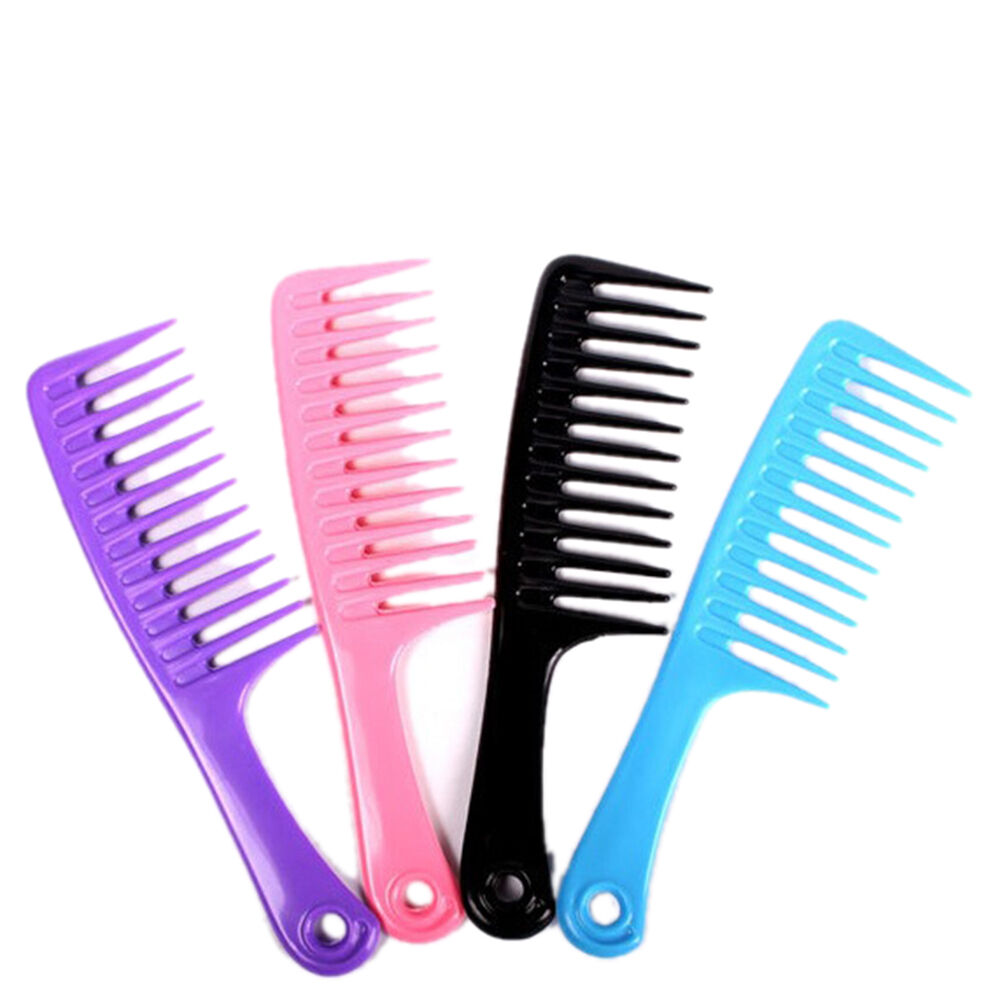 Hairdressing Salon Plastic anti-static handle wide Tooth Hair Comb Detangling、DD