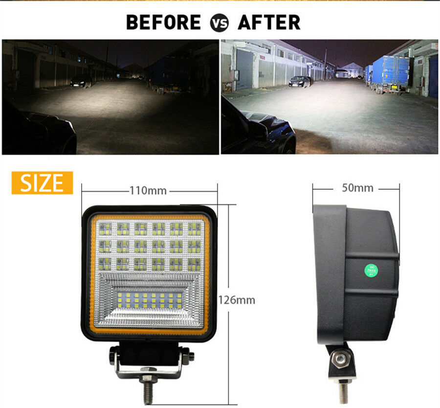 2 x 4.3" 126W Car Top LED Work Light Flood beam Led Driving Beam DRL Angle Eye