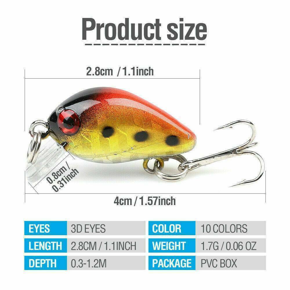 10x Fishing Lures Lots Of Mini Minnow Fish Bass Tackle Hooks Baits Crankbait US