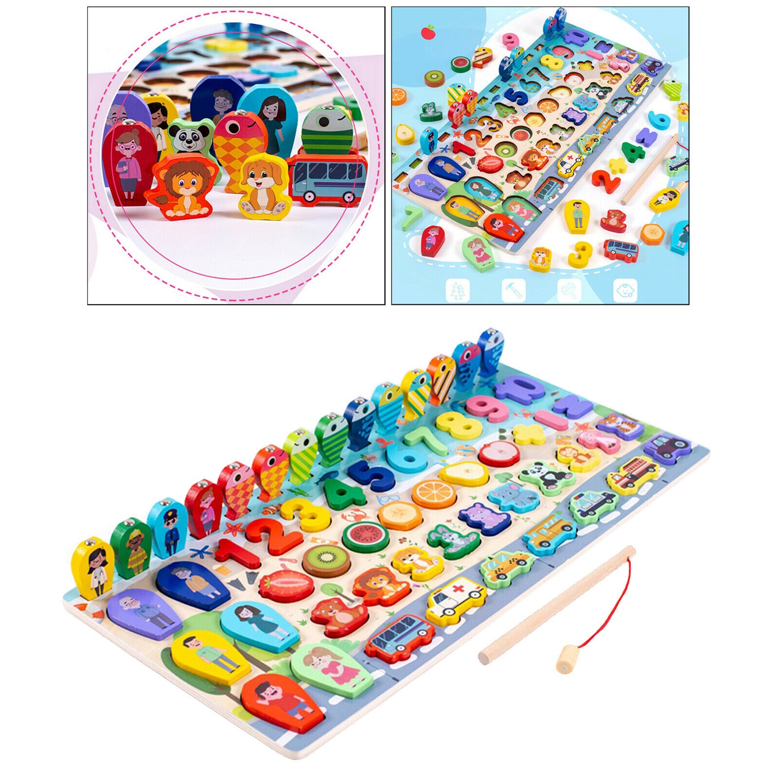 Toys Wooden Number Counting Shape Matching Puzzles Preschool Early