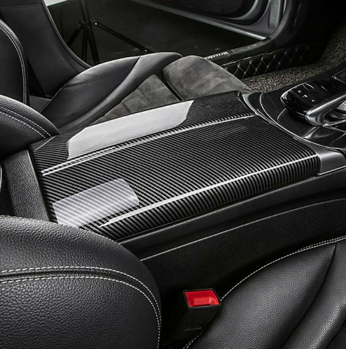 Carbon Color Center Armrest Box Panel Trim For Mercedes Benz E Class W213 16-19