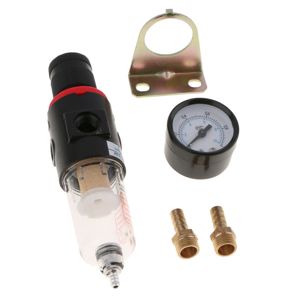 Air Filter Regulator Compressor w/ Gauge& M8 Adapter, Moisture Trap Oil Water