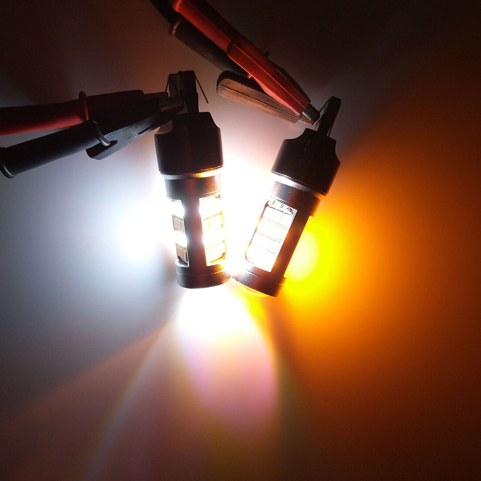 2X 7443 7440 7444 LED Turn Signal Switchback White/Amber DRL Parking Light Bulbs