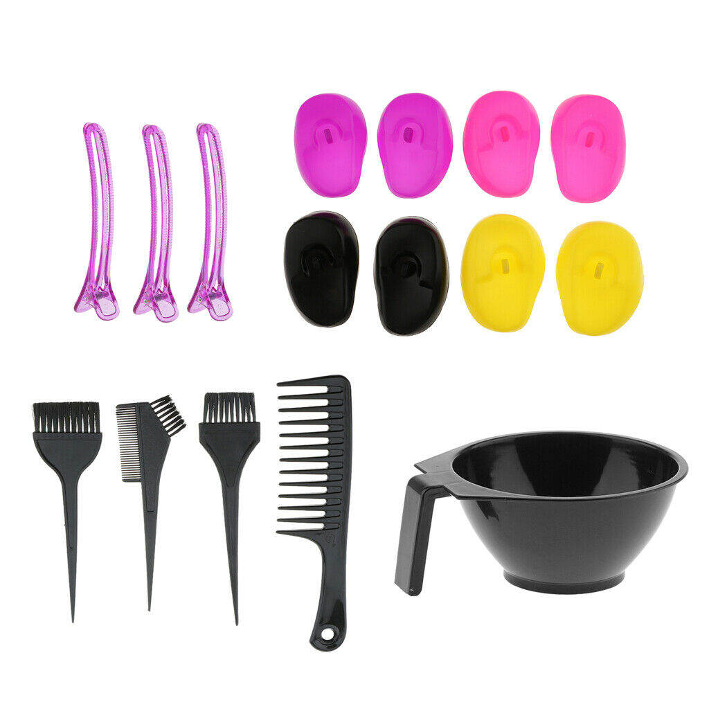 16x Pro Barber Hair Brushes Shampoo Comb Bowl Silicone Ear Covers Clamps Kit