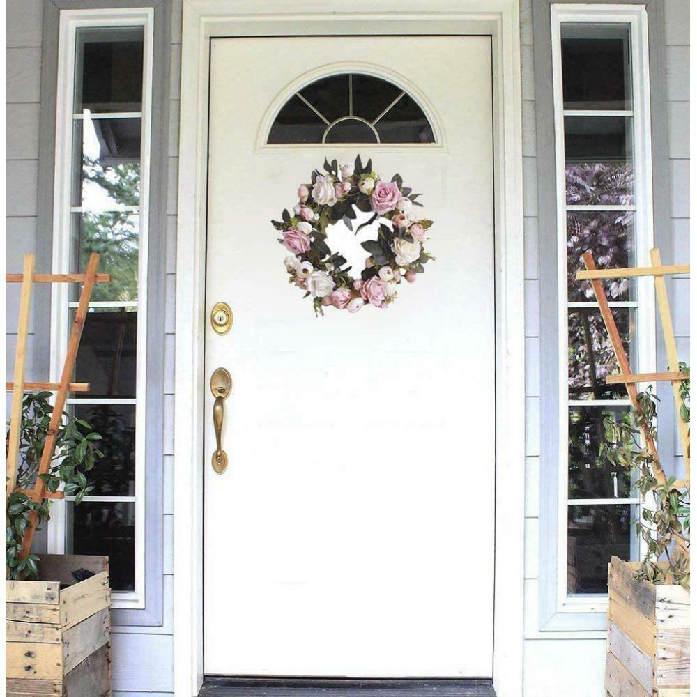 Rustic Rattan Silk Rose Wreath Flower Garland Lintel Wedding Party Supplies