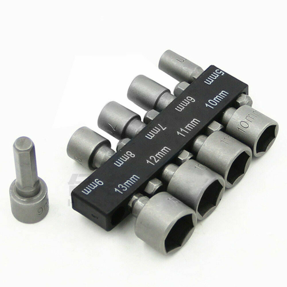 9Pcs Power Nut Driver Drill Bit 1/4" Hex Shank Metric Socket Wrench Screw 5-13mm