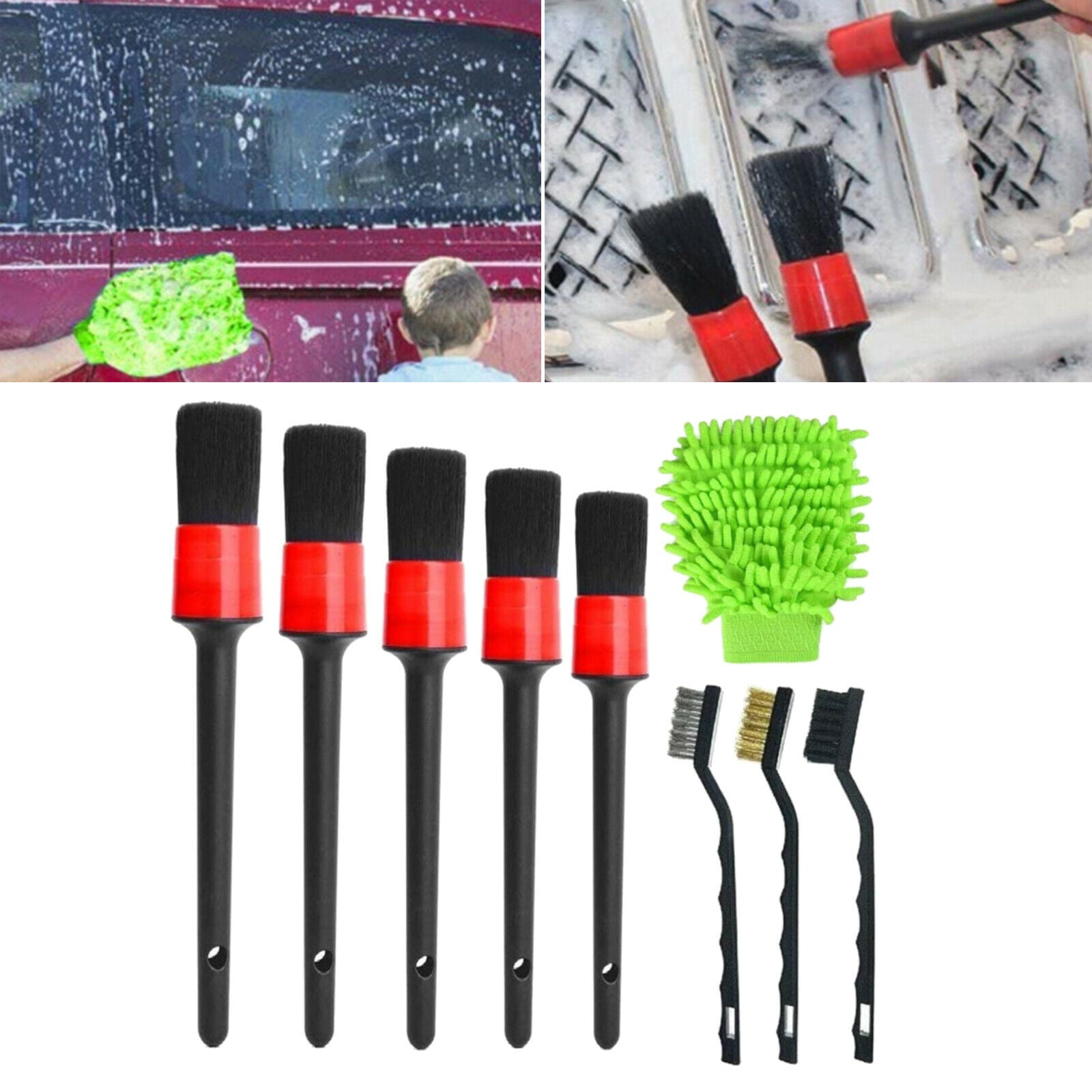 9x Car Detailing Brush Set Wire Brushes for Cleaning Engine Wheel Air Vent