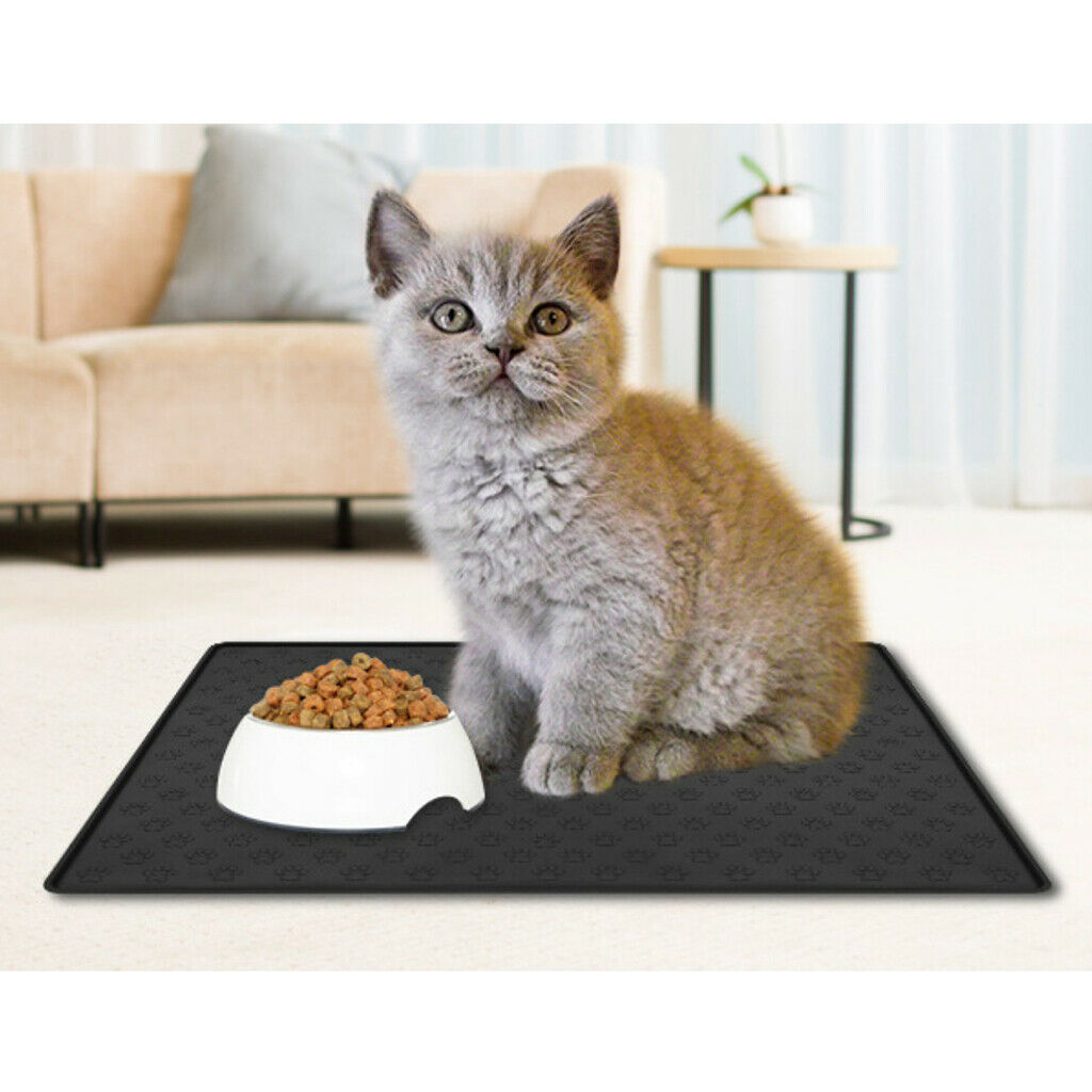 Silicone Dog Cat Pet Food Mats Tray Feeding Mat Bowl Mat Travel Black