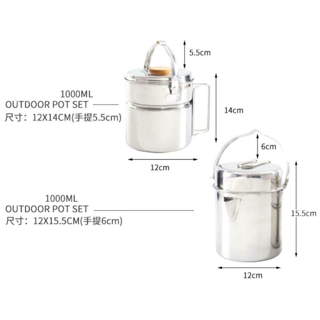 Stainless Steel Outdoor Cooking Camping Cookware Hanging Pan Pot 14x12cm