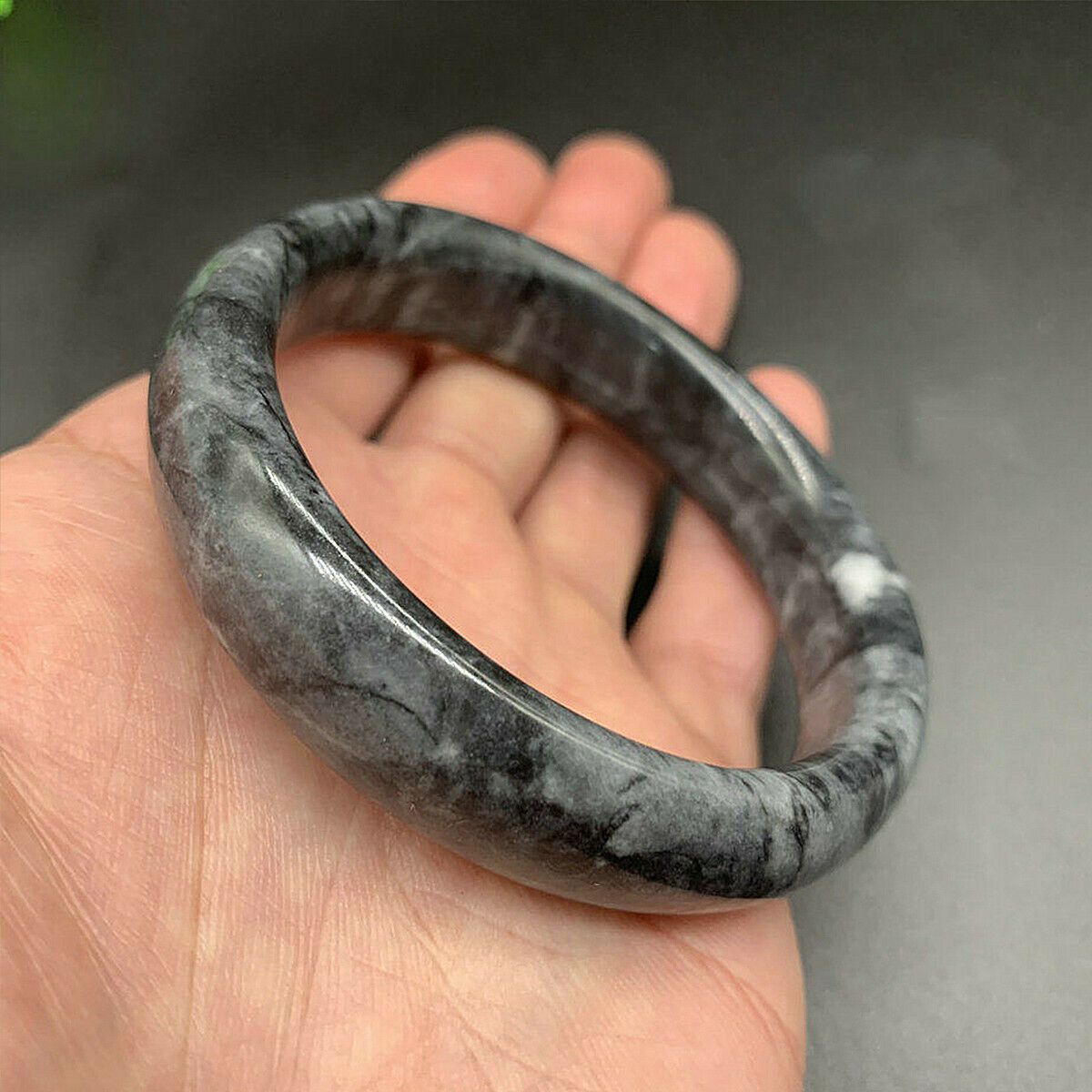 Gorgeous Chinese Beautiful Natural Green Black ink Jadeite Jade Bracelet Bangle