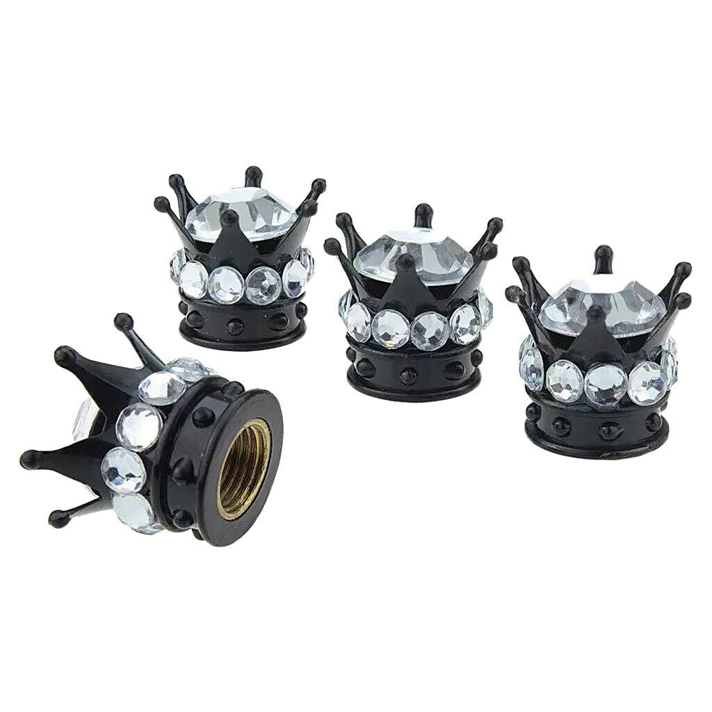 4 King Queen Crown Diamond VALVE CAPS Tire Wheel Stem Universal Car White