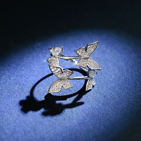 Rings Butterfly Crystal Rhinestone Adjustable Open Ring For Women Girls