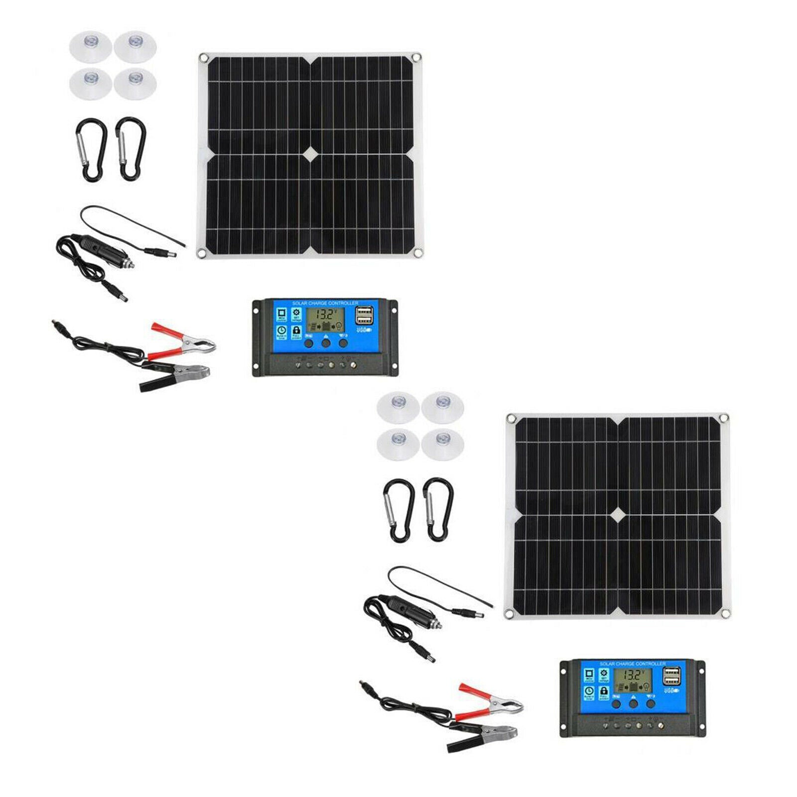 2Set 100W Solar Panel Kit Battery Charge Regulator Controller Cables For RV