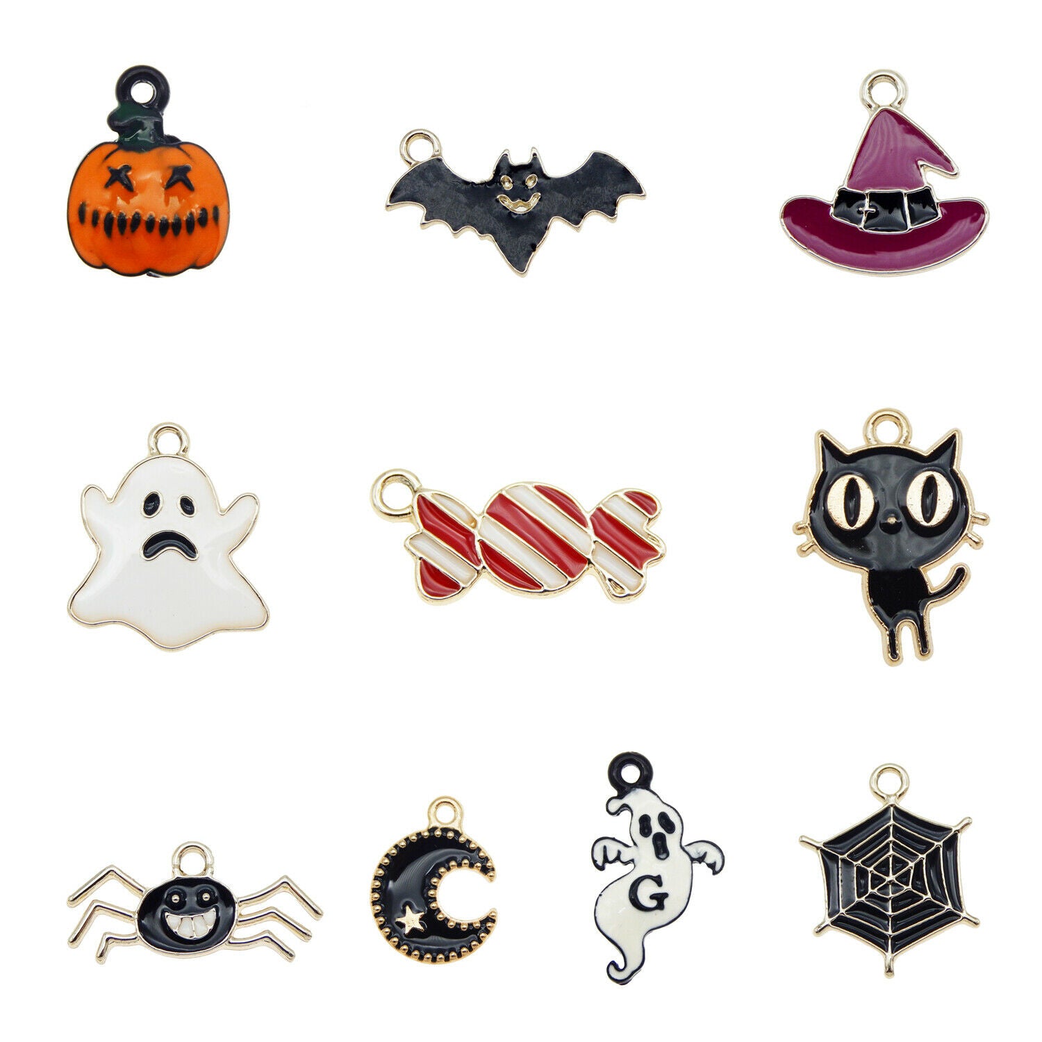 10 pairs Multi-style Halloween Series Enamel Charms Assorted Pendant Findings