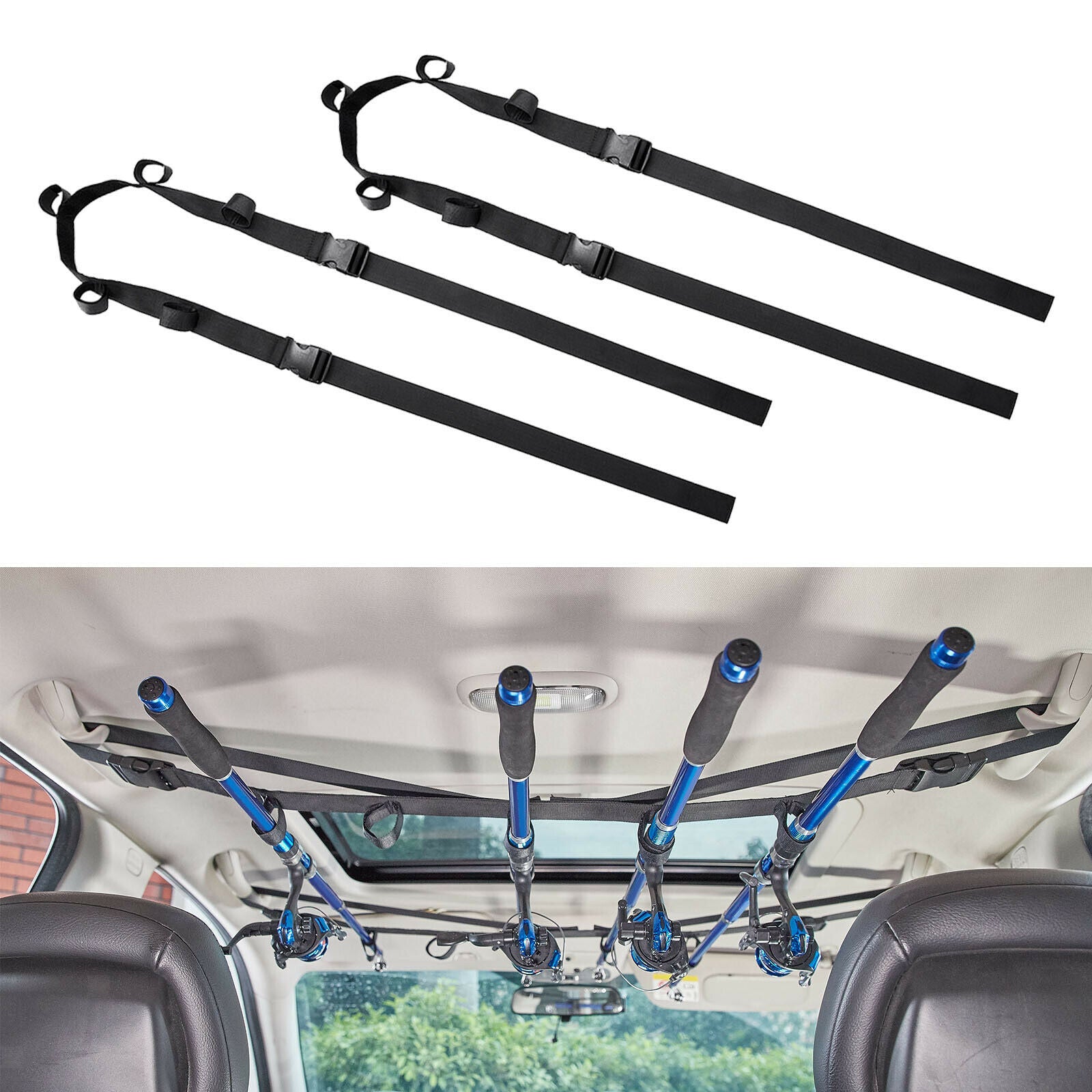 2x Portable Fishing Rod Holder Belt for Car Vehicle Fishing Pole Carrier