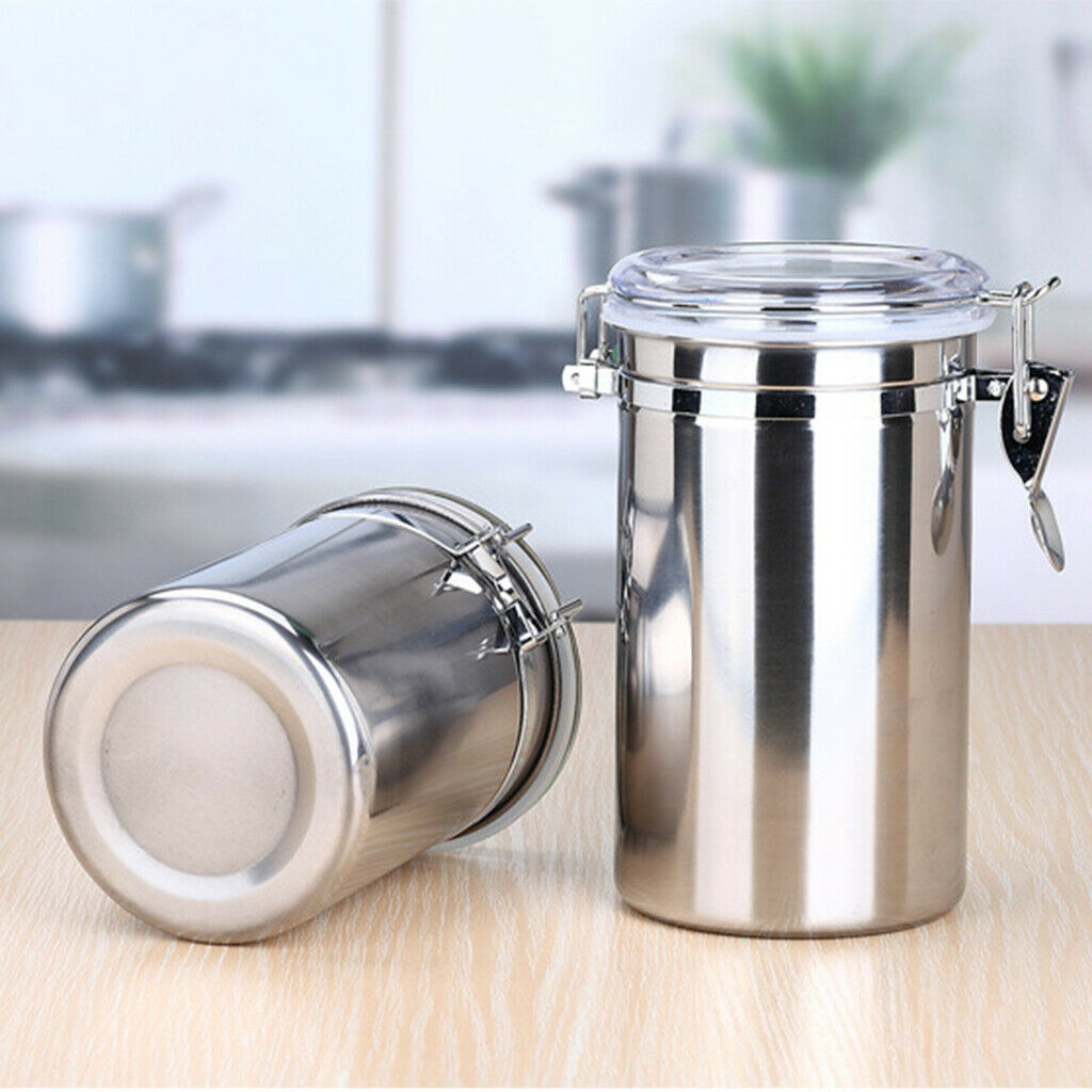 Stainless Steel Airtight Canister with Clear Acrylic Lid and Locking Clamp 60oz