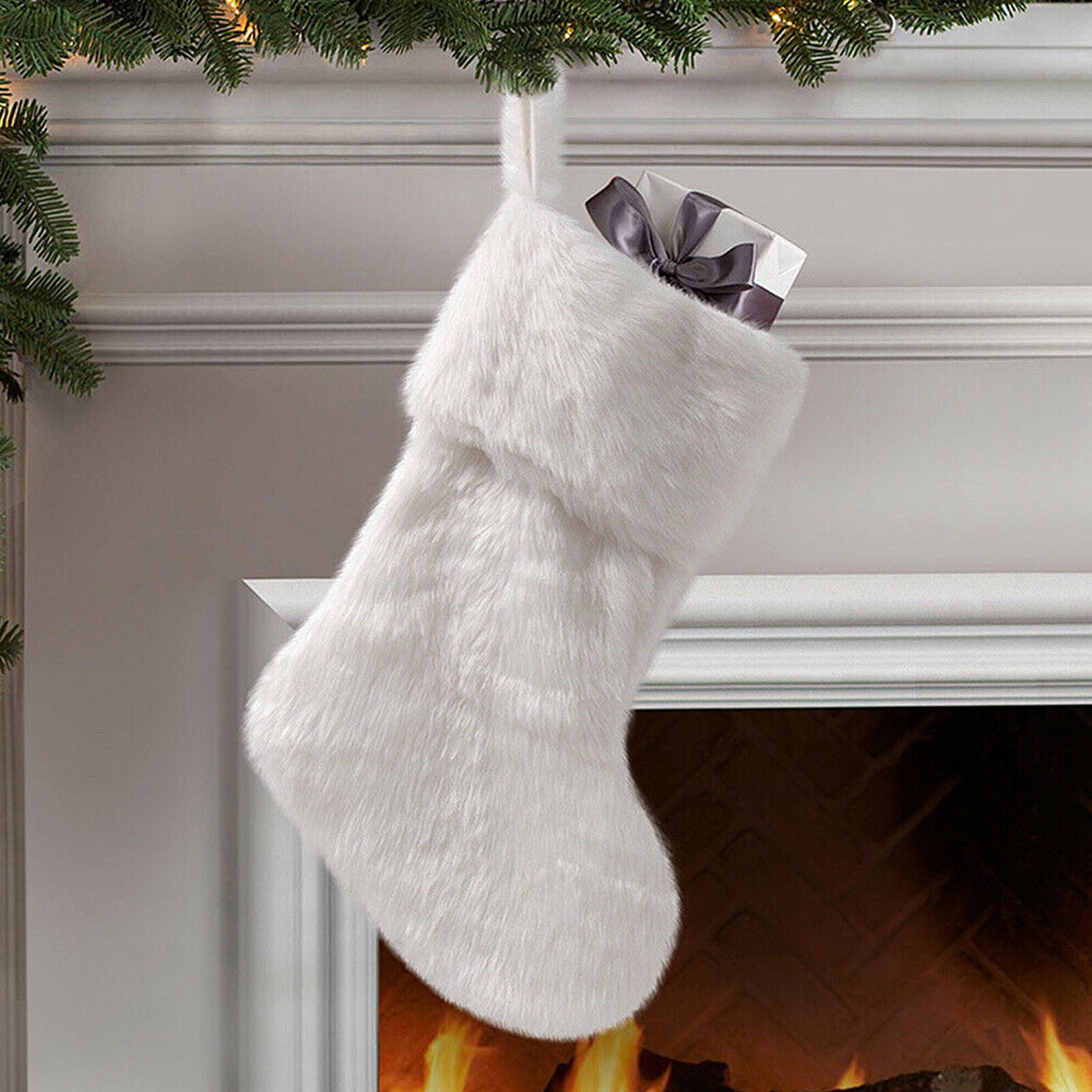 Christmas Faux Fur Short Stockings Plush Fluffy Hanging Xmas Tree Home Decor
