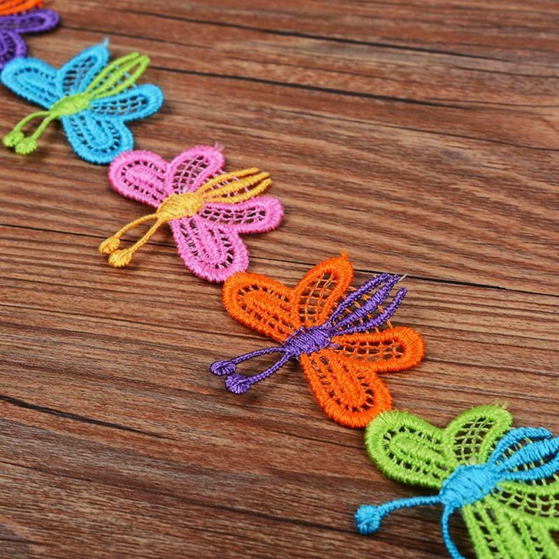 15 Yards Colorful Butterfly Decorating Lace Embroidered Trim Ribbon DIY Applique
