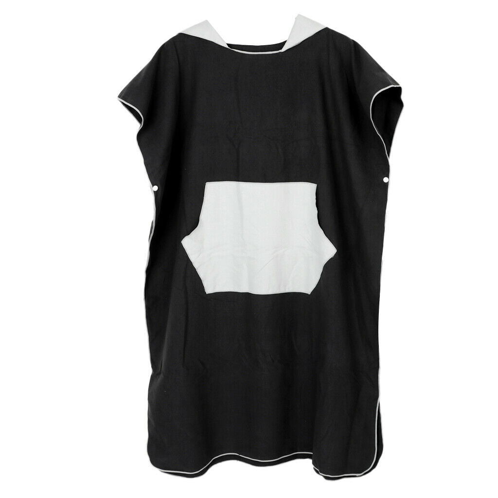 Black Wetsuit Changing Robe Hood Poncho & Pocket for Surf Swim