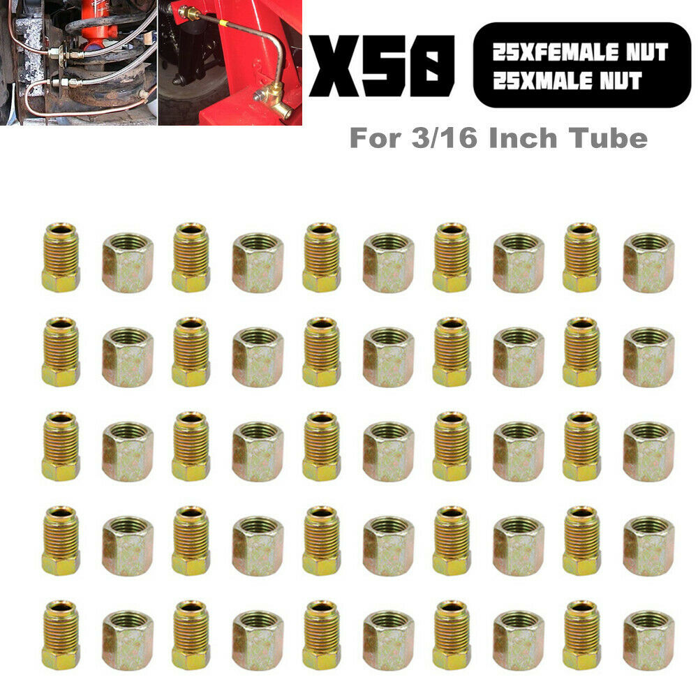 50PCS Brake Line Fittings Assortment for 3/16 Inch Tube Thread Nuts Female +Male