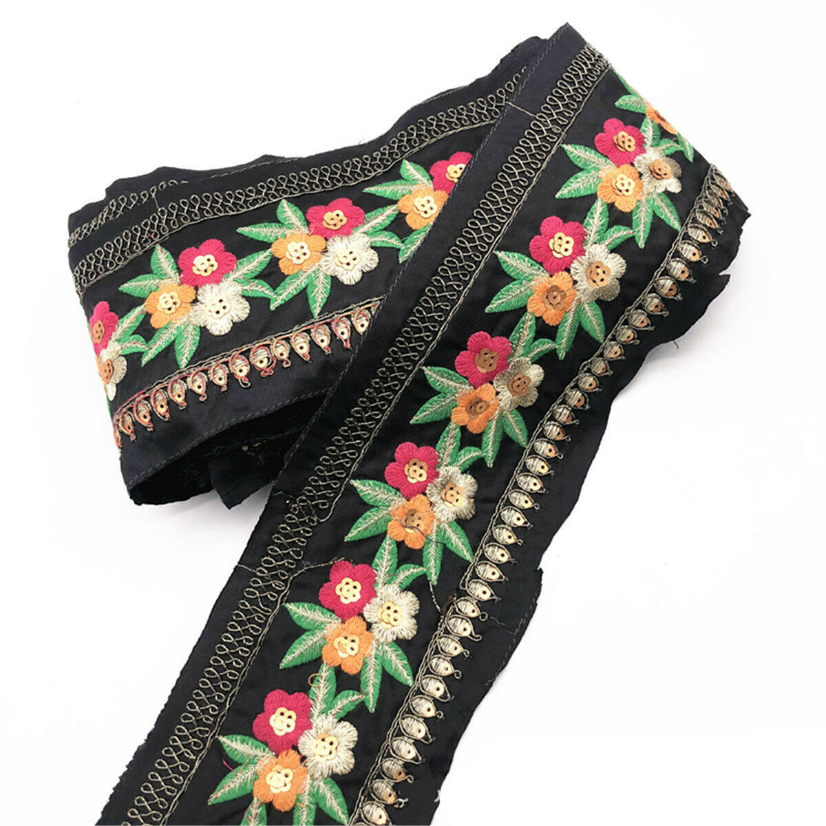 2 Yrds Embroidery Jacquard Ribbon Braid Retro Ethnic Lace Webbing Cloth Trim DIY