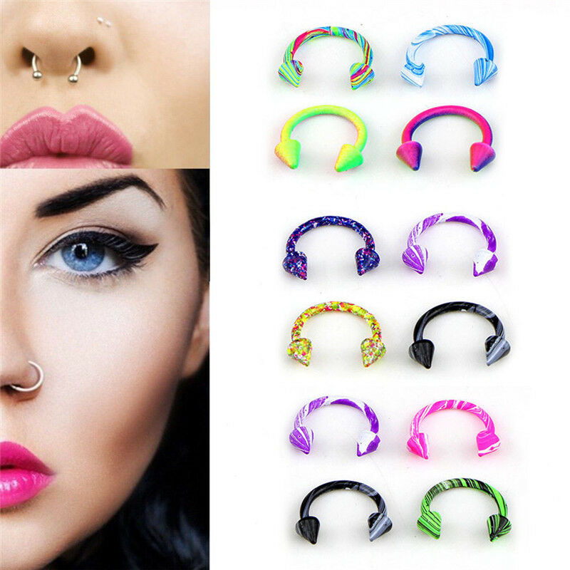 10X Stainless Steel Horseshoe Bar Lip Nose Septum Ear Ring Stud Piercing Wome Rf