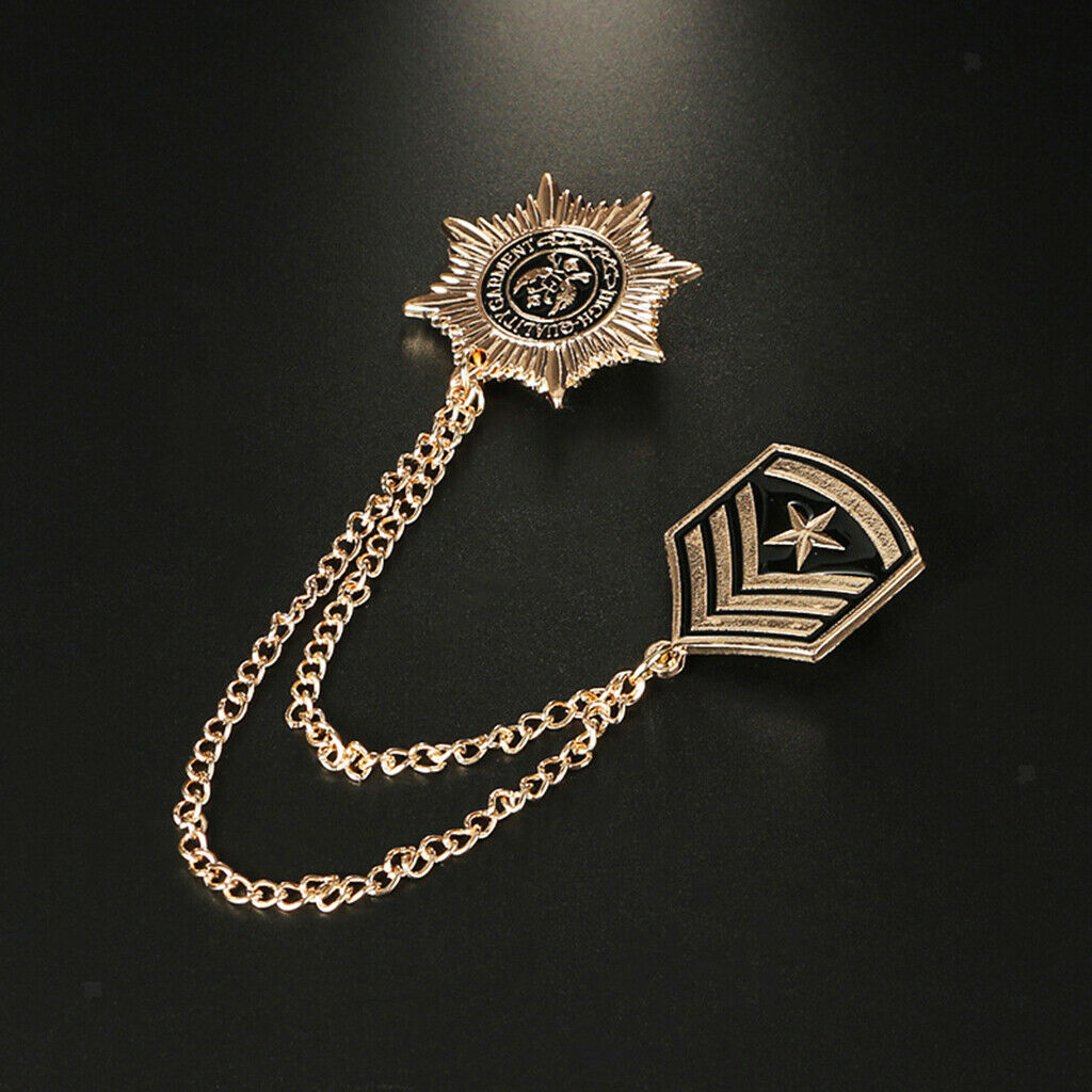Medal Badge Chain Lapel Brooch Pin Fancy Dress Militray Uniform Corsage