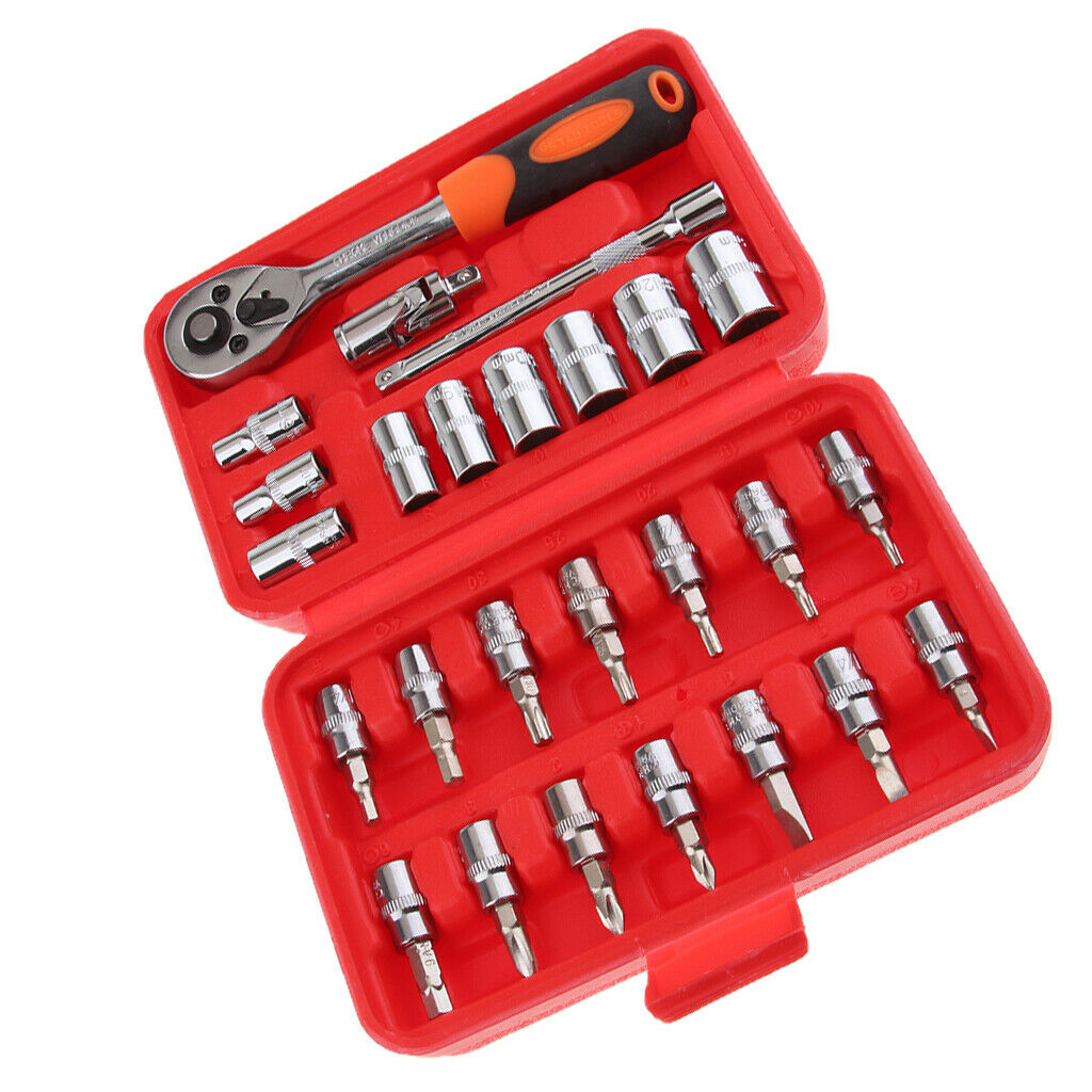 1/2, 3/8, 1/4-Inch Drive Socket Set, Chromium Vanadium Steel - 26Pcs S