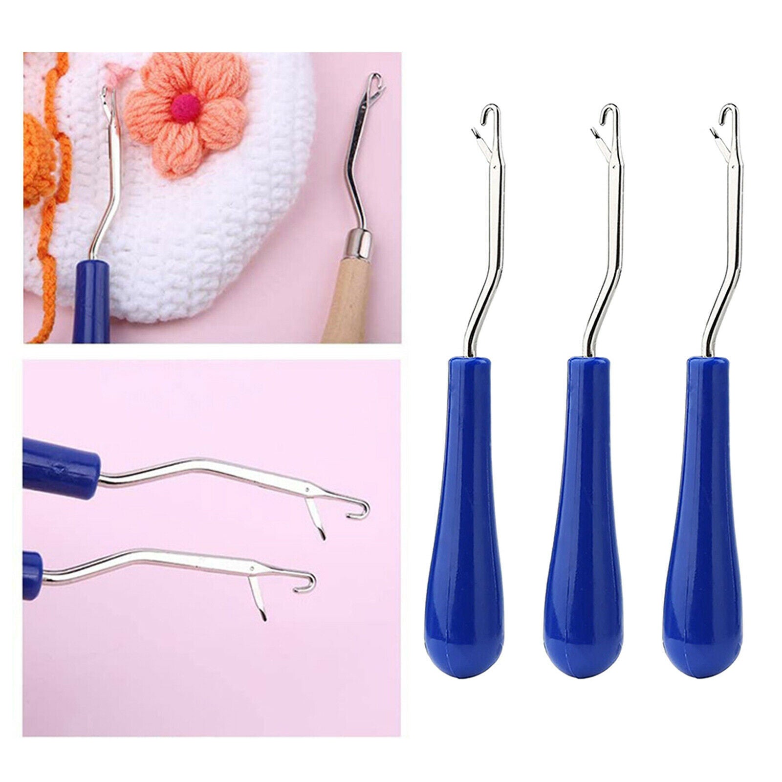 3x Crochet Hook Stitch Rug Making Seam Ripper Braid Hair Weave Knitting Tool
