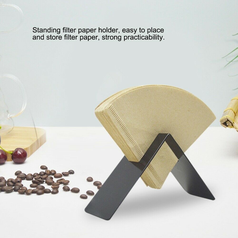 V-Shaped Black Stainless Steel Coffee Filter Paper Stand Storage Rack Container