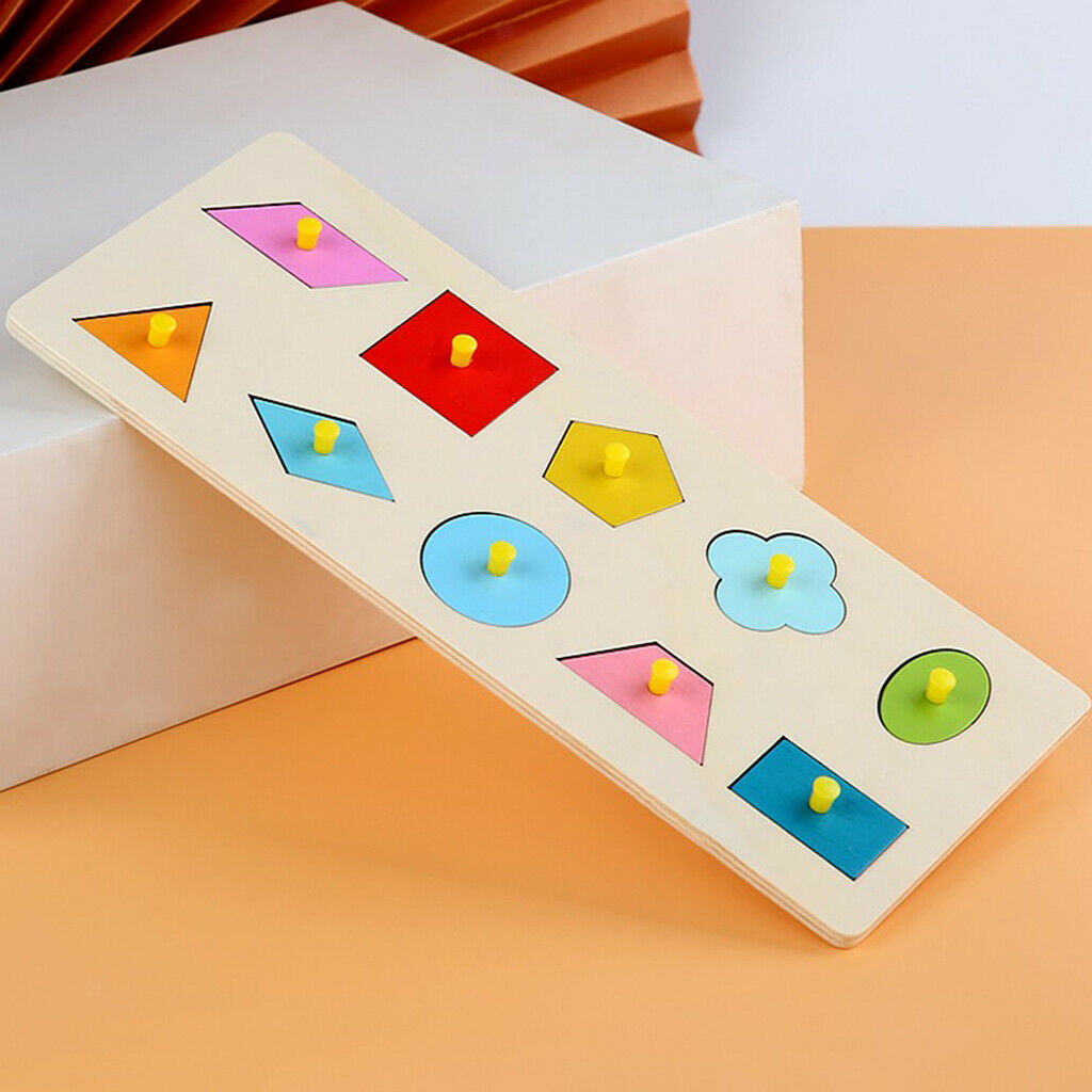 Wooden Montessori Sensory Colorful Geometric Peg Puzzle Shapes Matching Toys