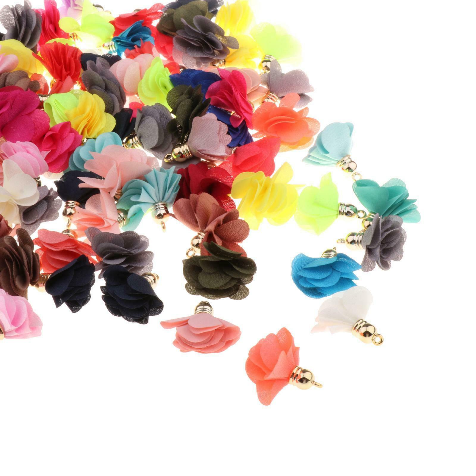 100x Chiffon Flower Pendant Fabric Petal Tassel for Necklace Key Chain Choker