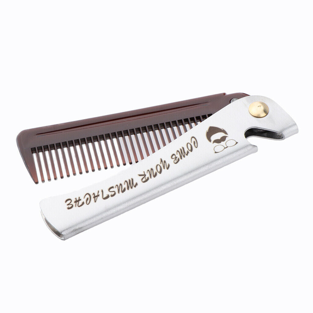 Pocket Stainless Steel Folding Mustache Grooming Comb Hair Styling Comb Brown