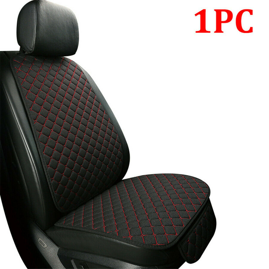 Breathable Linen Car Front Seat Cover Cushion Protector Black + Red For One Seat