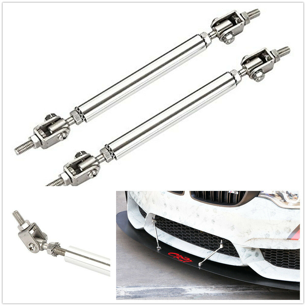2Pc Adjustable Front/Rear Wind Splitter Frame Bumper Protector Strut Rod Support