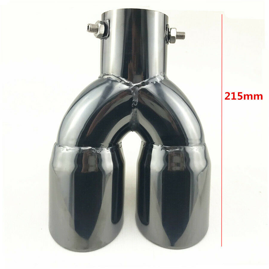 Black Stainless Steel Dual 2.5"Outlet Angled Round Exhaust Muffler Tip Tail Pipe