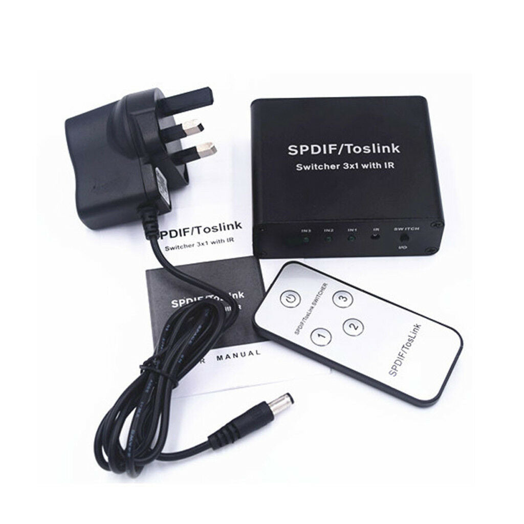 Toslink Digital Optical Audio Switcher 3x1 Selector Box with Remote Control