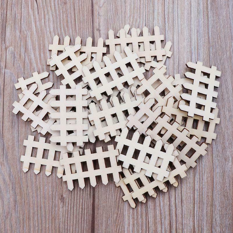 25pcs Cut Wooden Fence Embellishment Wooden Shape Craft Wedding Deco