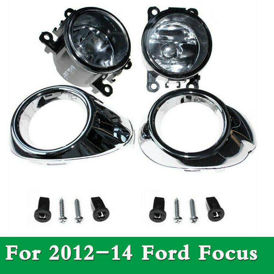 For Ford Focus 12-14 Bumper Driving Fog Light Lamp w/Chrome Grille Cover Kit 2x