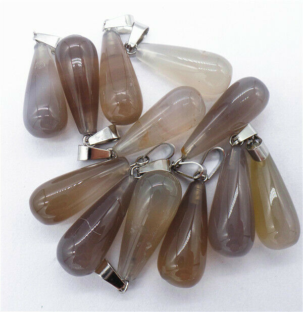 100Pcs 25x10mm Wholesale Natural Gray Agate Teardrop Pendant Bead DIY HH8289