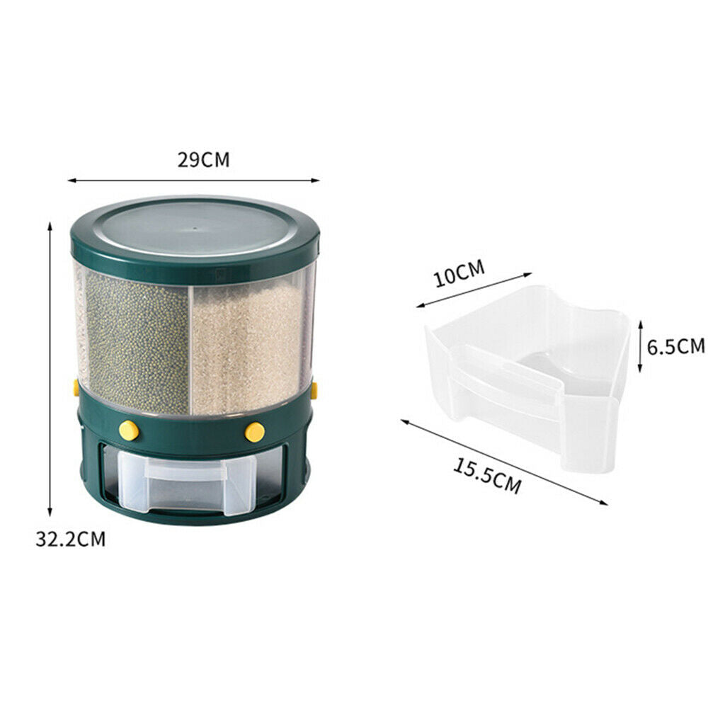 Rice Dispenser Cereal Storage Container Box Case 6-Grid Rotating with Lid