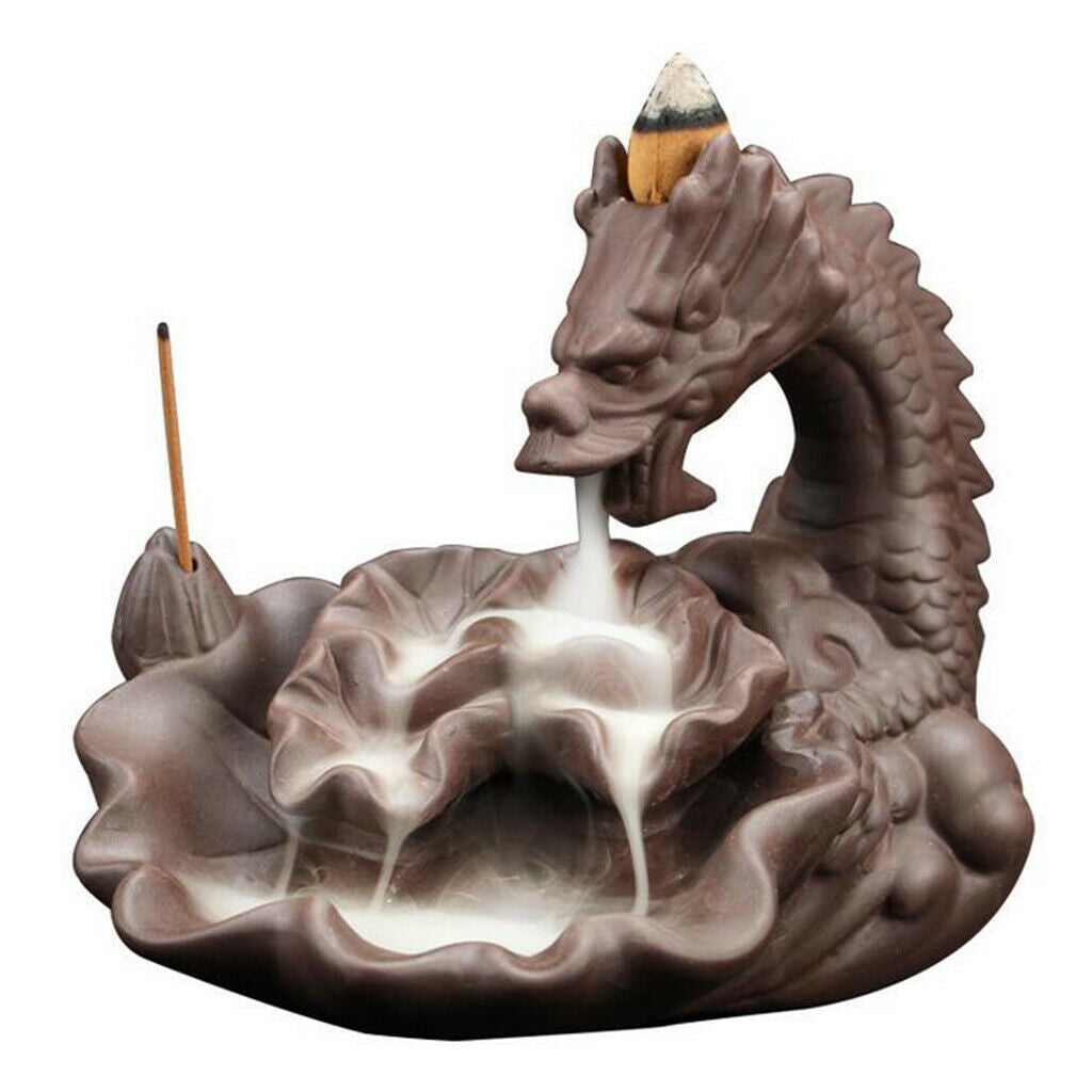 Dragon Pond Smoke Backflow Tower Cone Incense Burner Cone Holder Ceramic #2