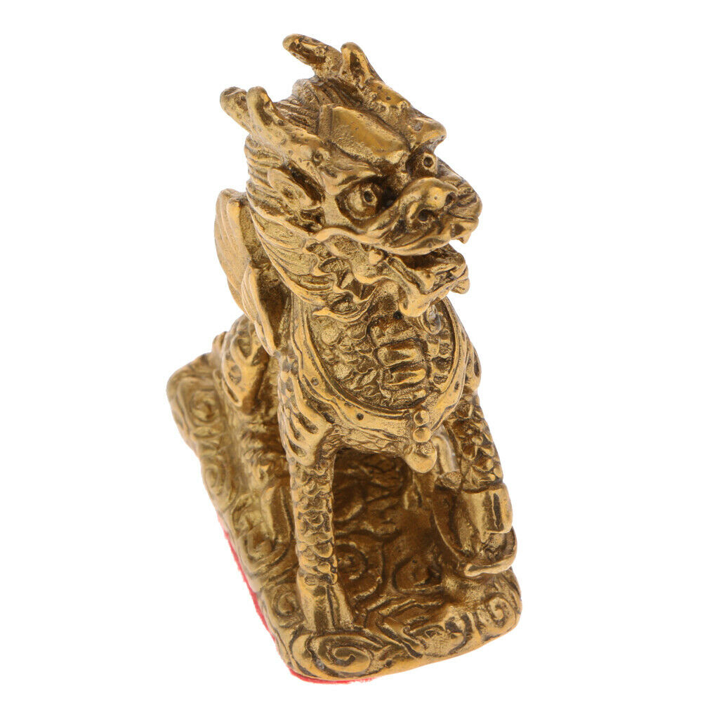 Golden Feng Shui Ornament Chi Lin/Kylin Wealth Prosperity Lucky Statue Handcraft